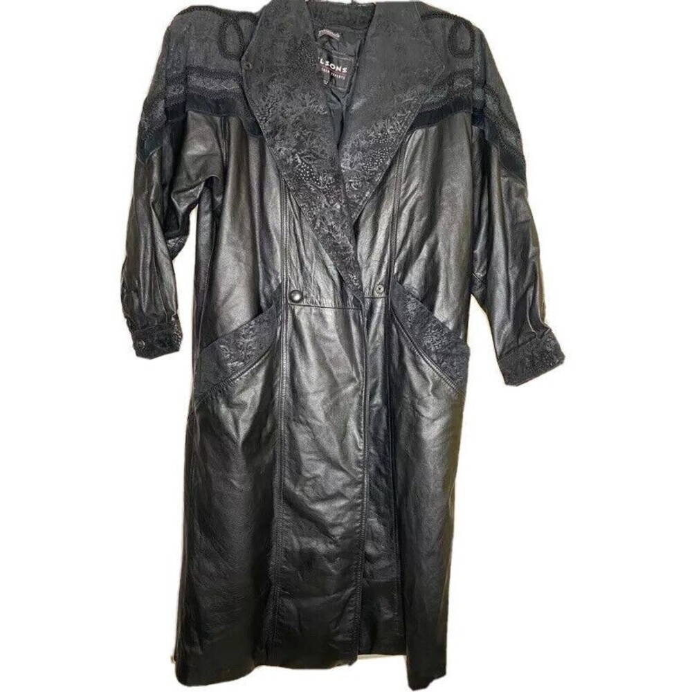 Vintage Wilsons Overcoat Womens Large Black Leather Braided Embossed Shoulder